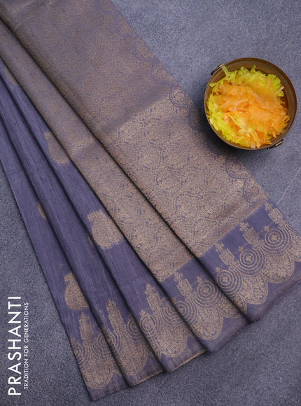 Banarasi semi matka silk saree grey with zari woven buttas and zari woven border