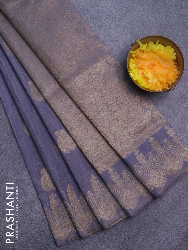 Banarasi semi matka silk saree grey with zari woven buttas and zari woven border