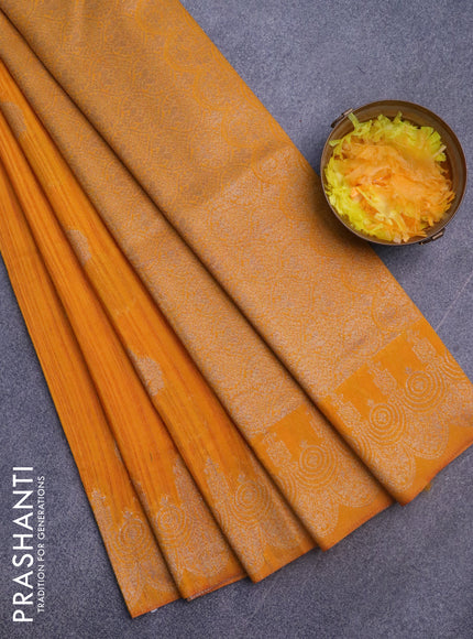 Banarasi semi matka silk saree mango yellow with zari woven buttas and zari woven border