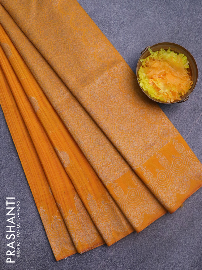 Banarasi semi matka silk saree mango yellow with zari woven buttas and zari woven border