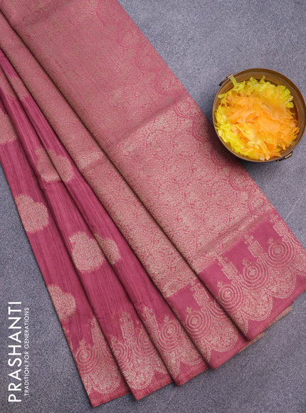 Banarasi semi matka silk saree onion pink with zari woven buttas and zari woven border