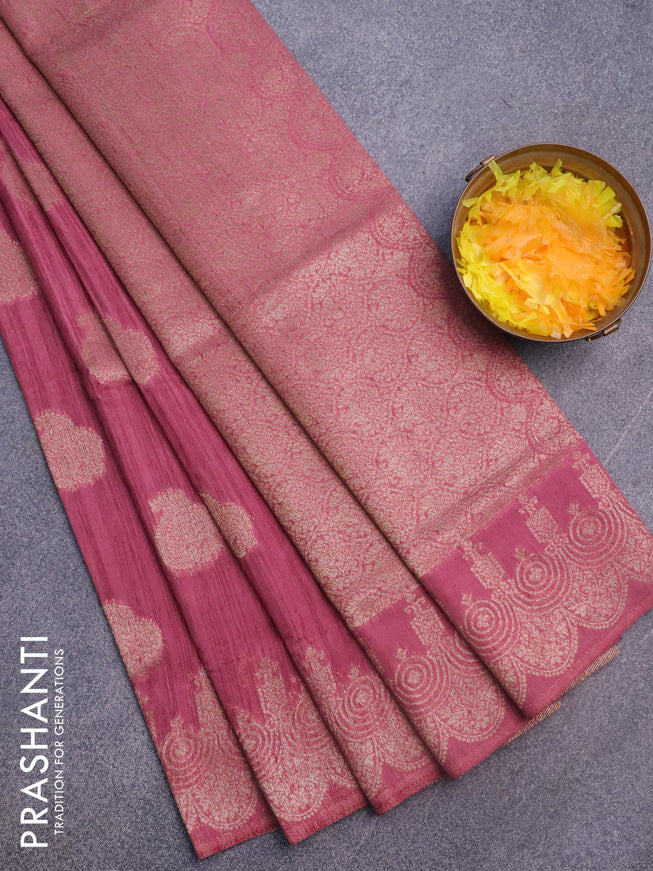 Banarasi semi matka silk saree onion pink with zari woven buttas and zari woven border