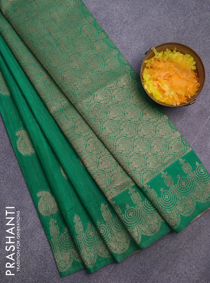 Banarasi semi matka silk saree green with zari woven buttas and zari woven border