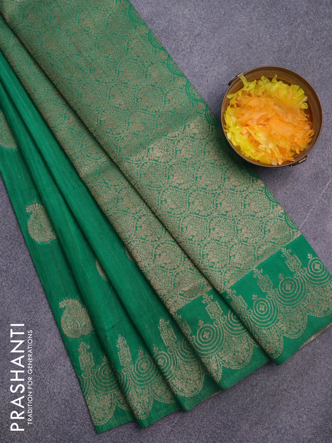 Banarasi semi matka silk saree green with zari woven buttas and zari woven border