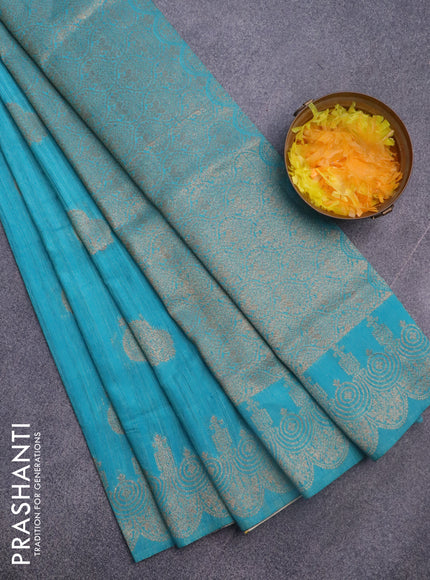 Banarasi semi matka silk saree light blue with zari woven buttas and zari woven border