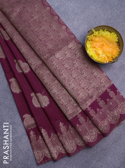 Banarasi semi matka silk saree wine shade with zari woven buttas and zari woven border