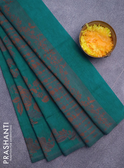 Banarasi semi matka silk saree teal blue with allover thread weaves in borderless style