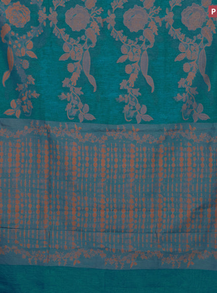 Banarasi semi matka silk saree teal blue with allover thread weaves in borderless style