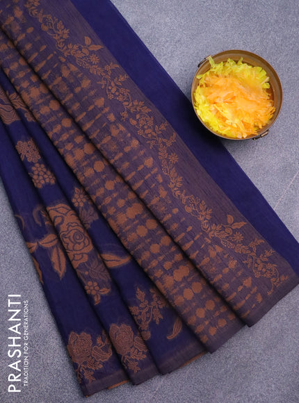 Banarasi semi matka silk saree navy blue with allover thread weaves in borderless style