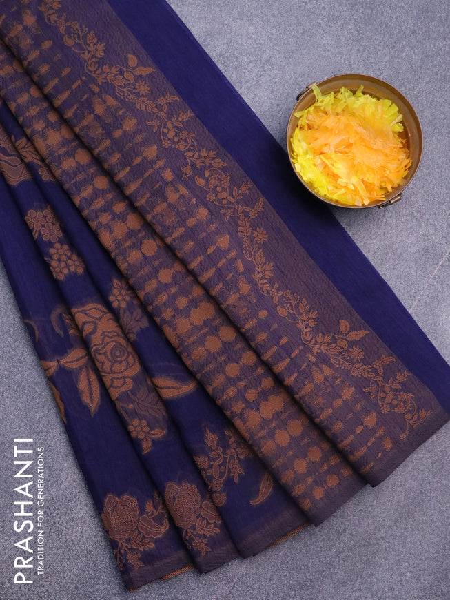 Banarasi semi matka silk saree navy blue with allover thread weaves in borderless style