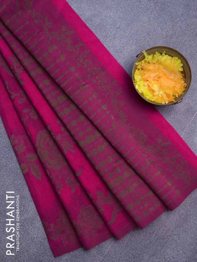 Banarasi semi matka silk saree pink with allover thread weaves in borderless style