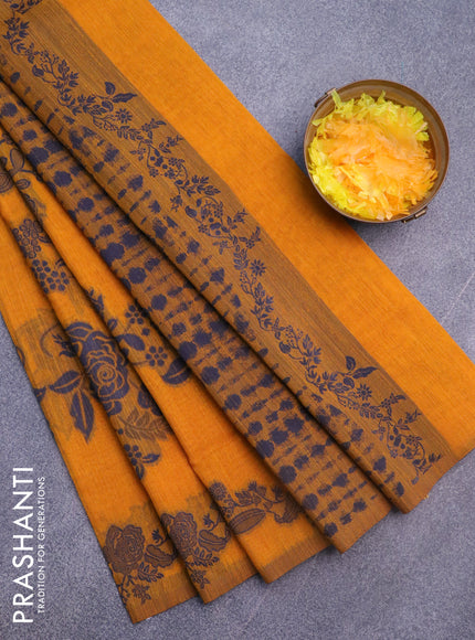 Banarasi semi matka silk saree dark mustard with allover thread weaves in borderless style