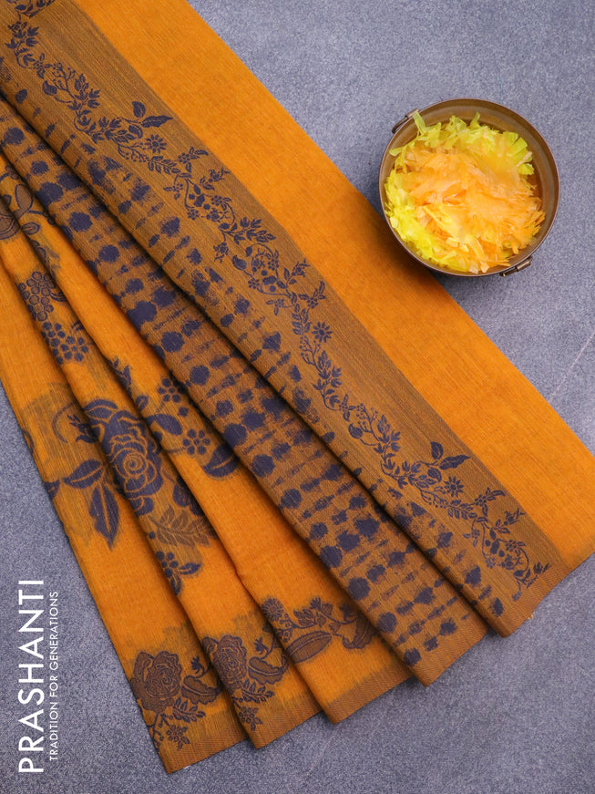 Banarasi semi matka silk saree dark mustard with allover thread weaves in borderless style