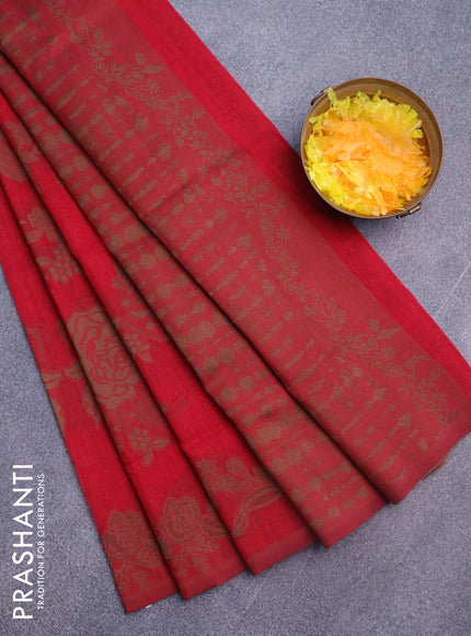 Banarasi semi matka silk saree red with allover thread weaves in borderless style