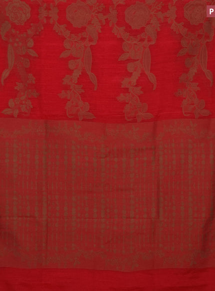 Banarasi semi matka silk saree red with allover thread weaves in borderless style