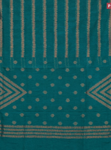 Banarasi semi matka silk saree teal green with allover thread weaves in borderless style