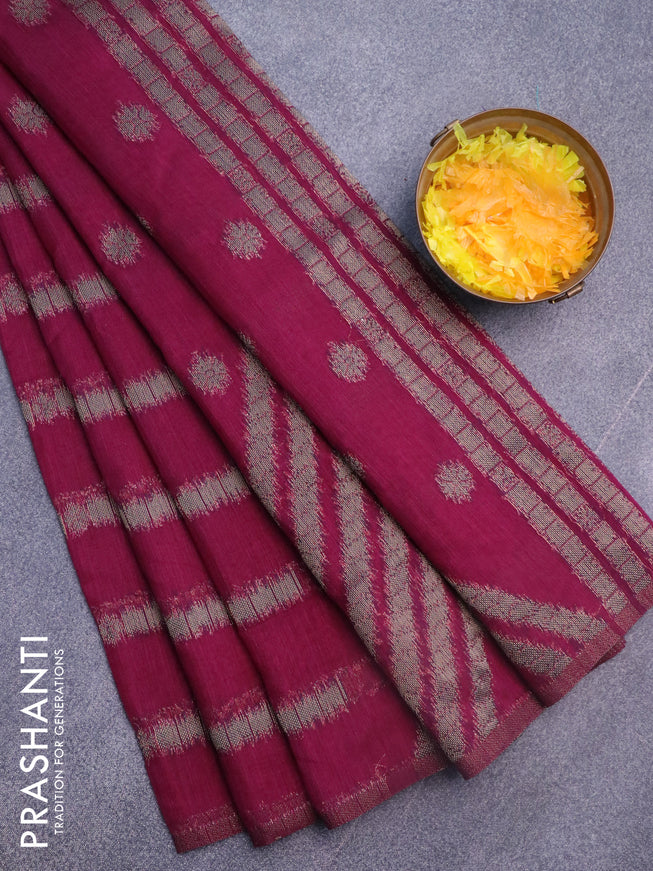 Banarasi semi matka silk saree wine shade with allover thread weaves in borderless style