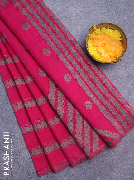 Banarasi semi matka silk saree pink with allover thread weaves in borderless style