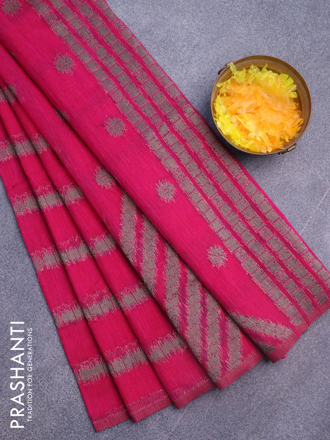 Banarasi semi matka silk saree pink with allover thread weaves in borderless style