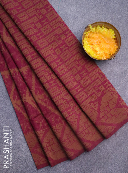 Banarasi semi matka silk saree wine shade with allover thread weaves and woven border