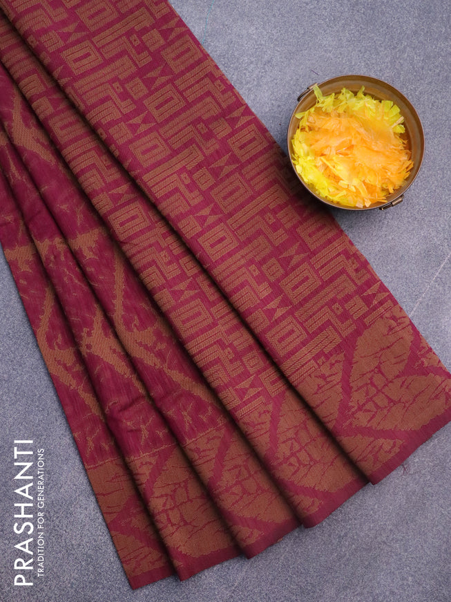 Banarasi semi matka silk saree wine shade with allover thread weaves and woven border