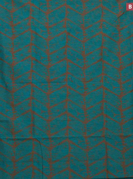 Banarasi semi matka silk saree teal green and brown with allover thread weaves and woven border