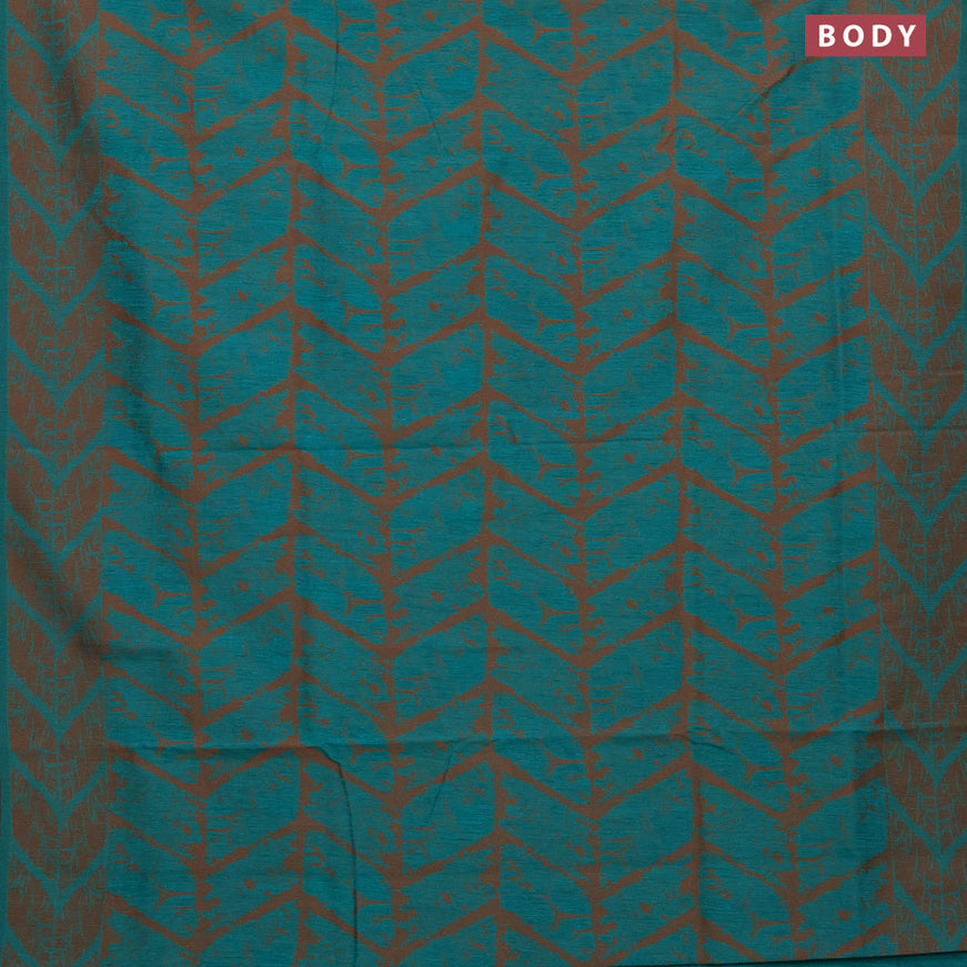 Banarasi semi matka silk saree teal green and brown with allover thread weaves and woven border