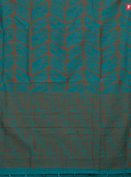 Banarasi semi matka silk saree teal green and brown with allover thread weaves and woven border