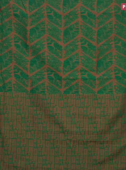 Banarasi semi matka silk saree green and brown with allover thread weaves and woven border