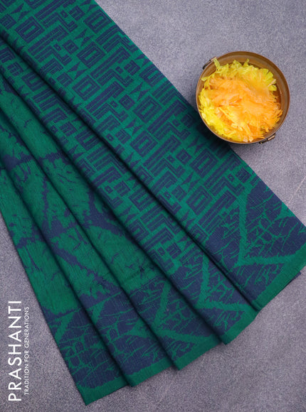 Banarasi semi matka silk saree teal green and dark blue with allover thread weaves and woven border