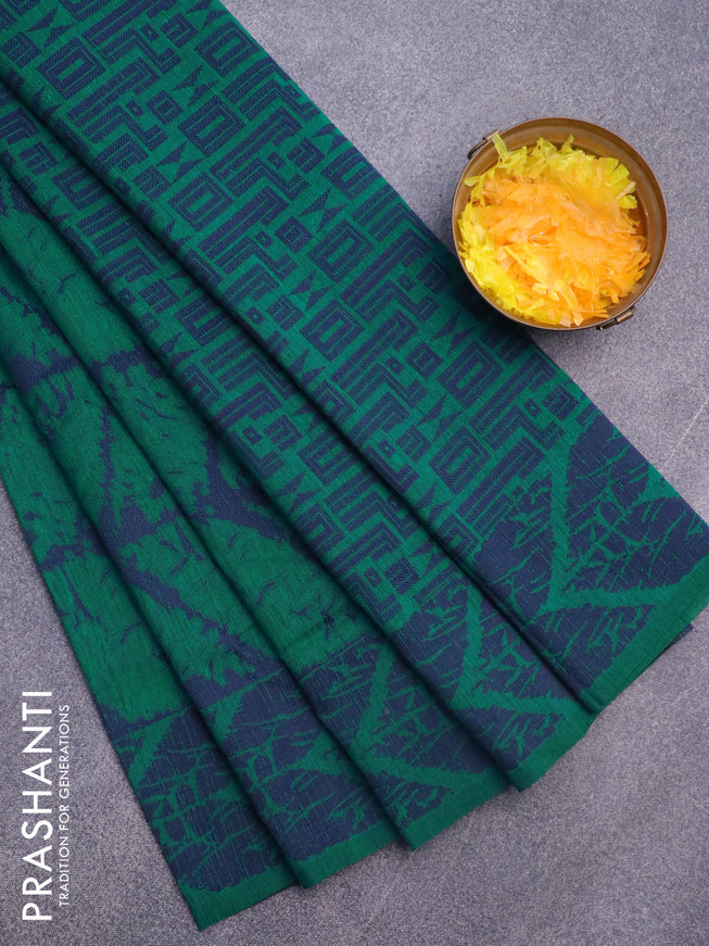 Banarasi semi matka silk saree teal green and dark blue with allover thread weaves and woven border