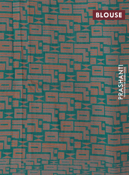 Banarasi semi matka silk saree teal blue and brown with allover thread weaves and woven border