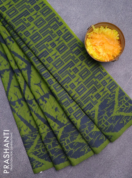 Banarasi semi matka silk saree lime green and blue with allover thread weaves and woven border