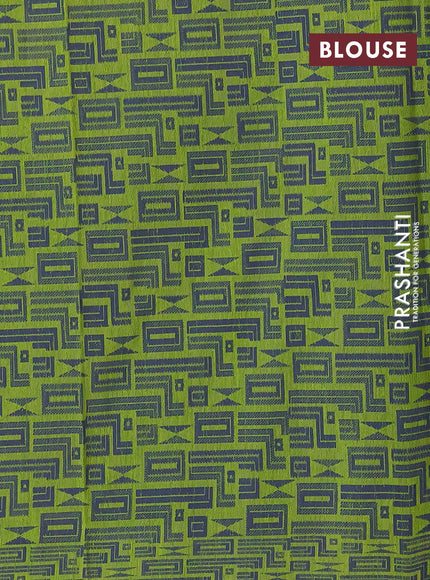 Banarasi semi matka silk saree lime green and blue with allover thread weaves and woven border