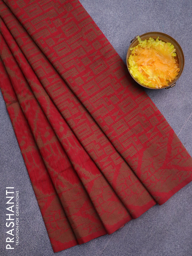 Banarasi semi matka silk saree maroon with allover thread weaves and woven border