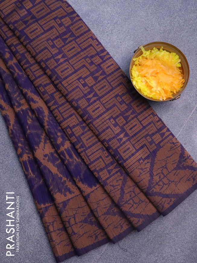 Banarasi semi matka silk saree violet and brown with allover thread weaves and woven border