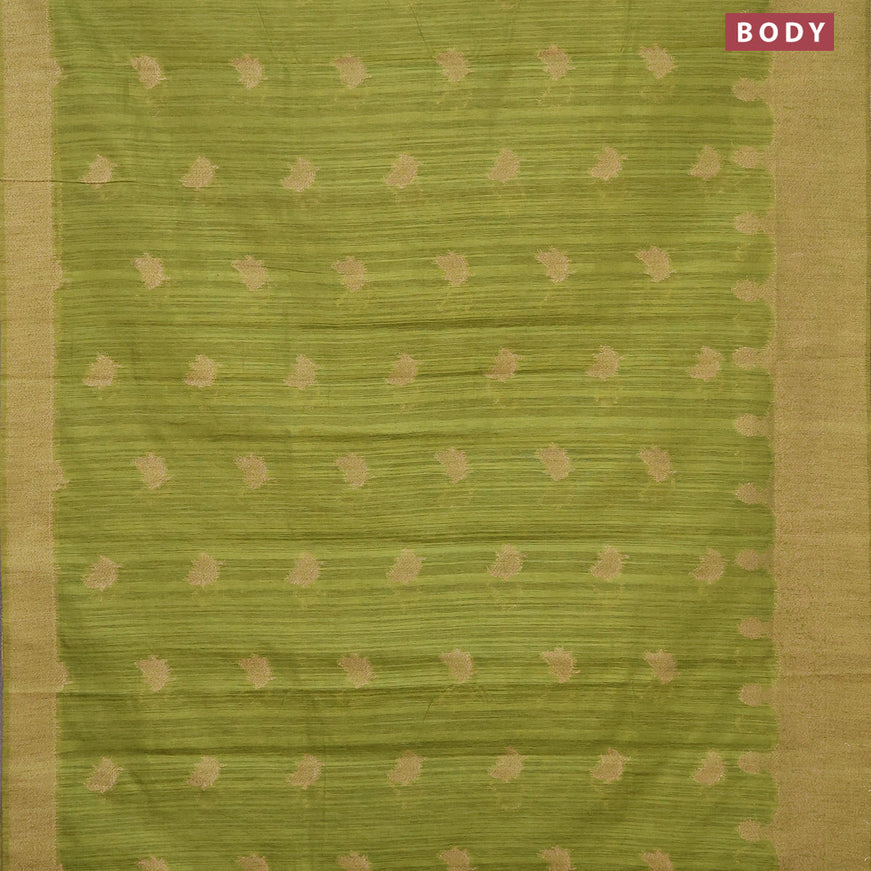 Banarasi semi matka silk saree mehendi green with zari woven buttas and zari woven border