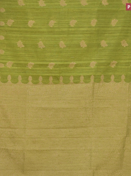 Banarasi semi matka silk saree mehendi green with zari woven buttas and zari woven border