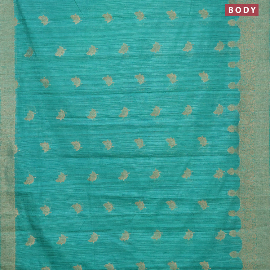 Banarasi semi matka silk saree teal green with zari woven buttas and zari woven border