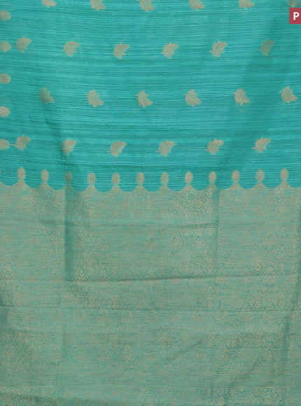 Banarasi semi matka silk saree teal green with zari woven buttas and zari woven border