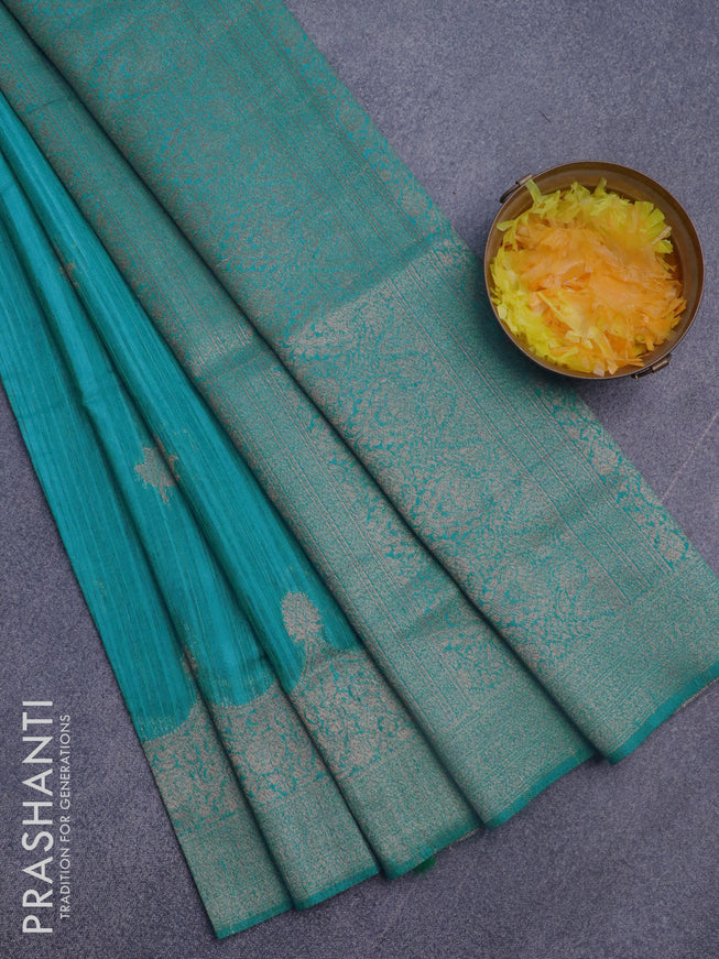 Banarasi semi matka silk saree pastel blue with zari woven buttas and zari woven border