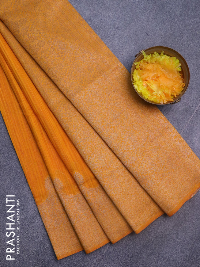 Banarasi semi matka silk saree mango yellow with zari woven buttas and zari woven border