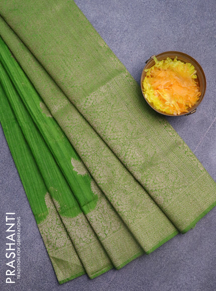 Banarasi semi matka silk saree light green with zari woven buttas and zari woven border