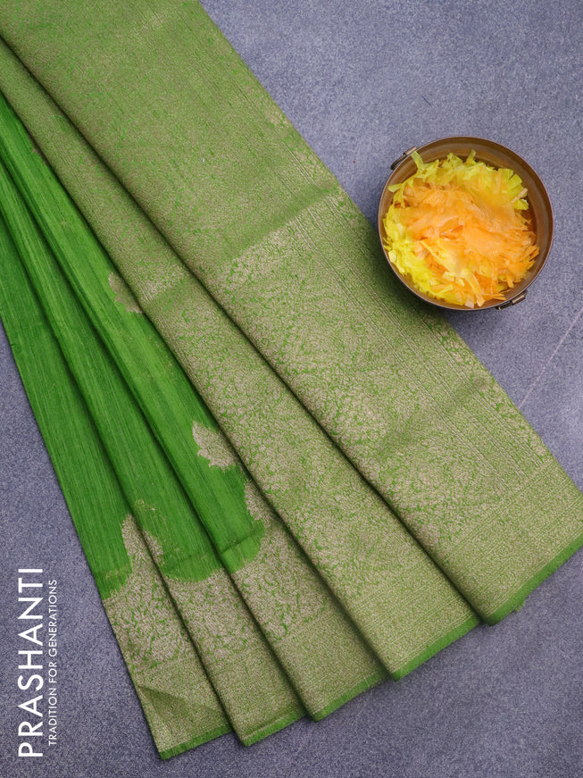 Banarasi semi matka silk saree light green with zari woven buttas and zari woven border