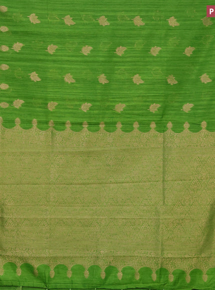 Banarasi semi matka silk saree light green with zari woven buttas and zari woven border