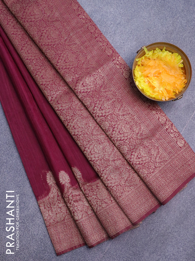 Banarasi semi matka silk saree wine shade with zari woven buttas and zari woven border