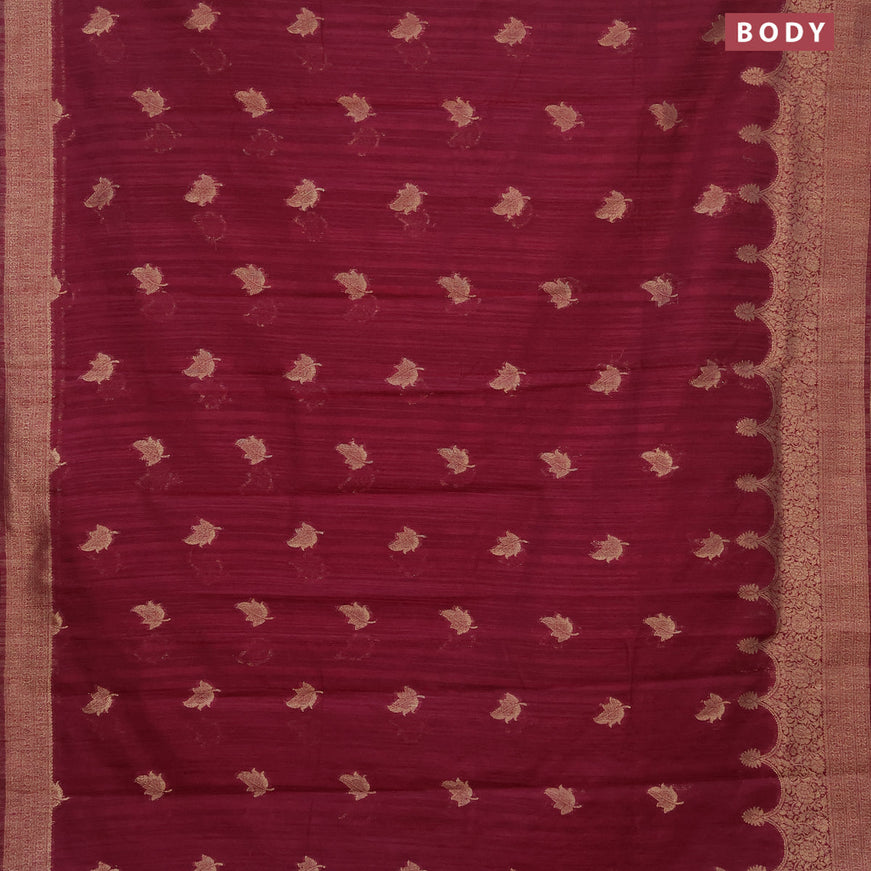 Banarasi semi matka silk saree wine shade with zari woven buttas and zari woven border