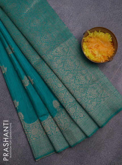 Banarasi semi matka silk saree teal blue with zari woven buttas and zari woven border