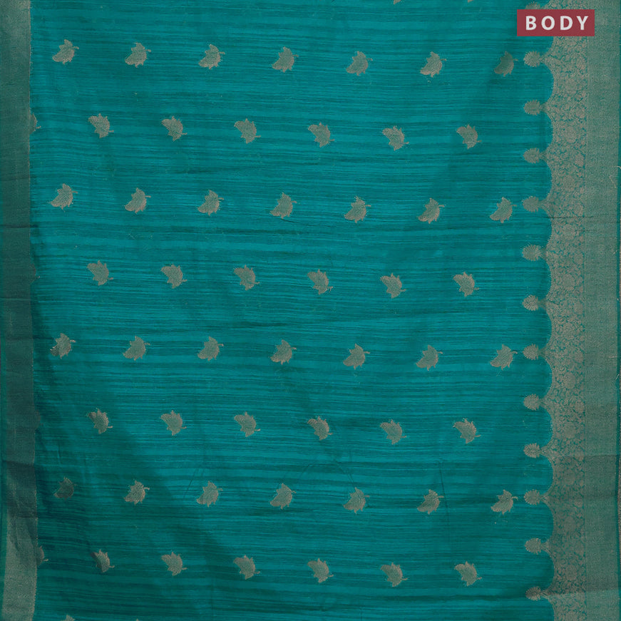 Banarasi semi matka silk saree teal blue with zari woven buttas and zari woven border