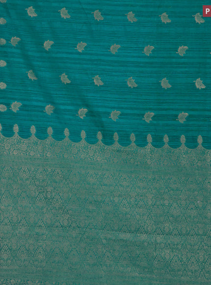 Banarasi semi matka silk saree teal blue with zari woven buttas and zari woven border